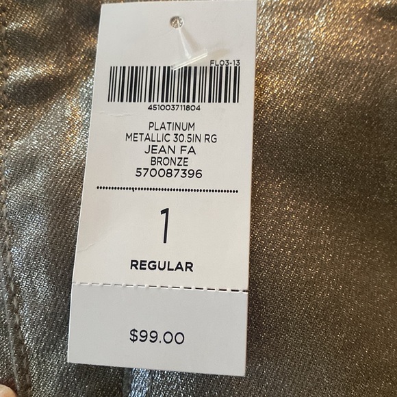 Chico’s Platinum 1 (Medium) NEW WITH TAGS Metallic Bronze Slim Leg Reg. Length - Picture 6 of 8